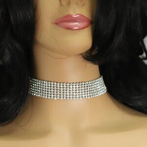 Sparkly White Stones Choker Necklace Adjustable White Rhinestone Chokers  (#43)